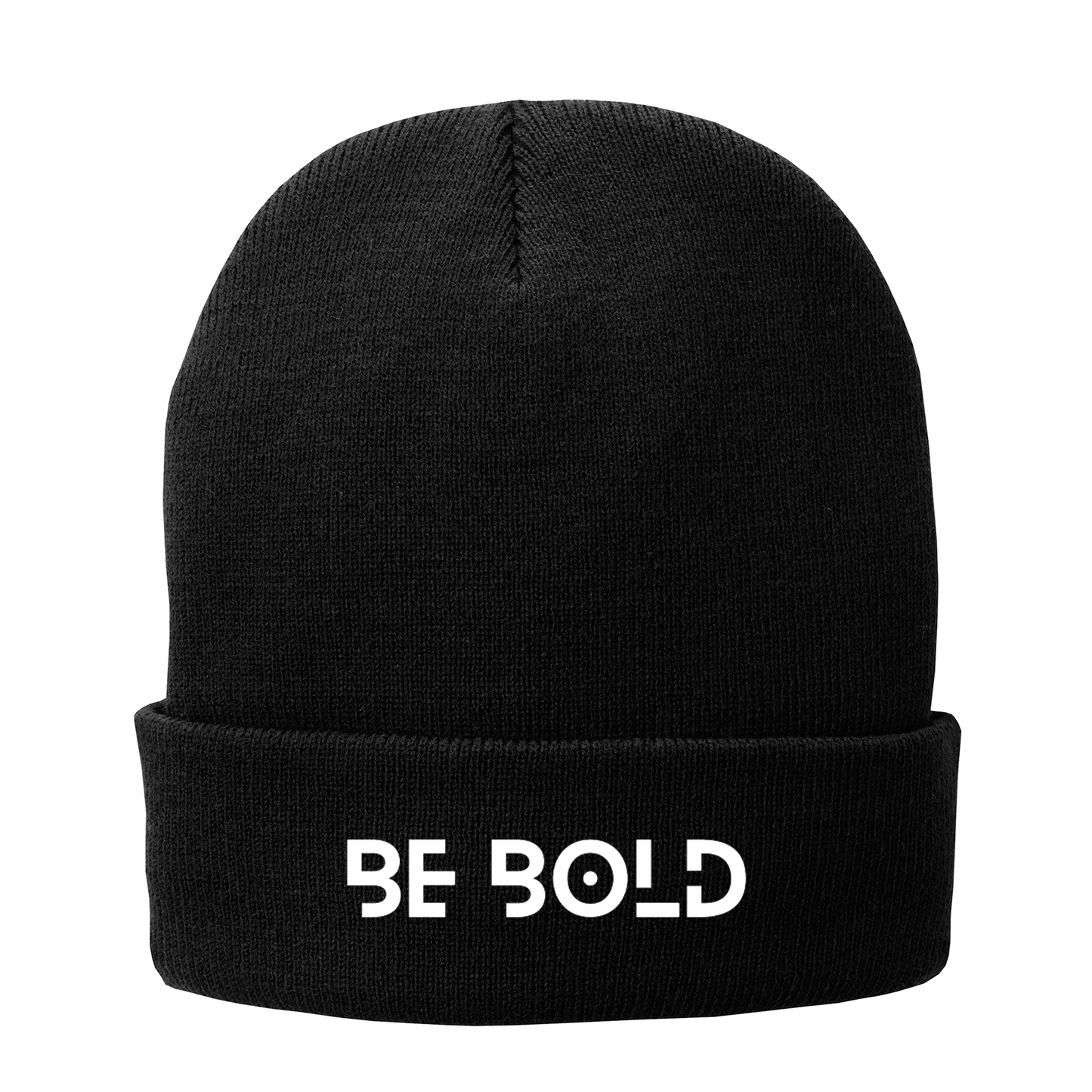 Embroidered Black Beanie w/ White